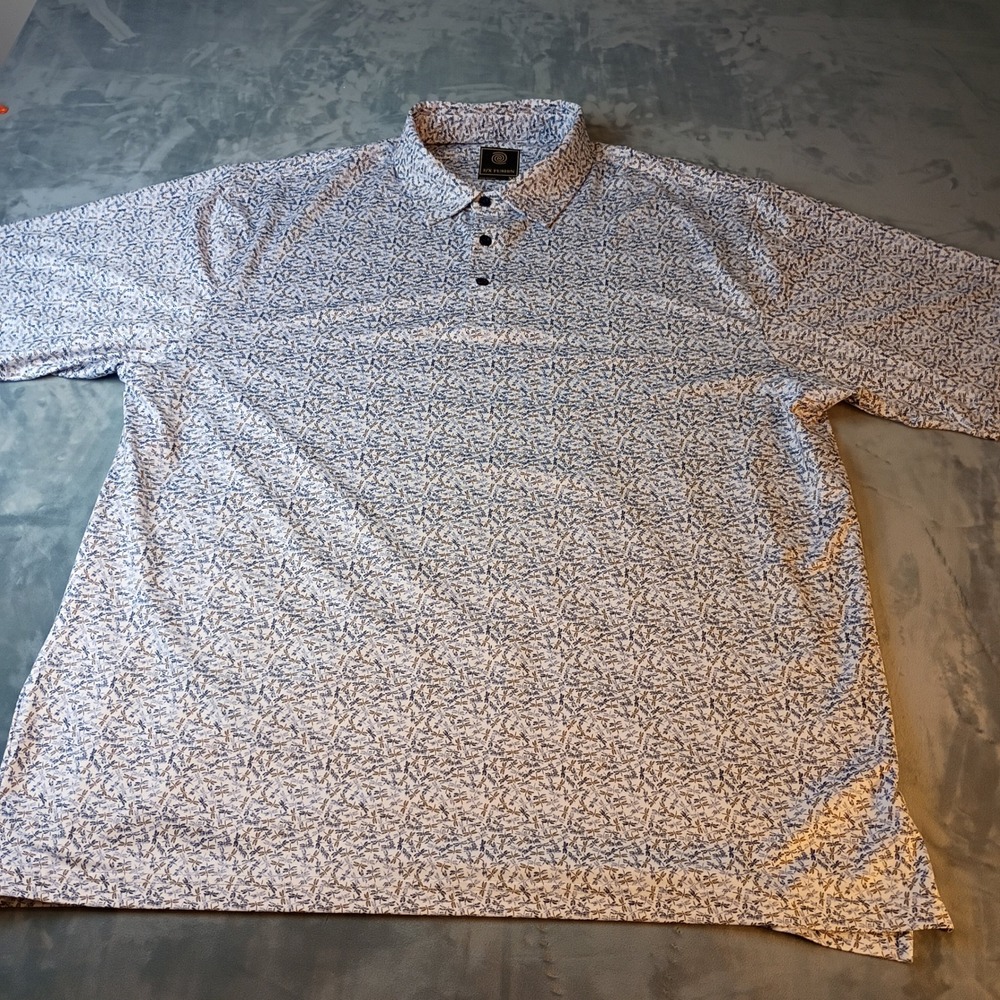 FX Fusion Mens XL Short Sleeve Polo Shirt Blue Dragonfly Print Golf Casual Top